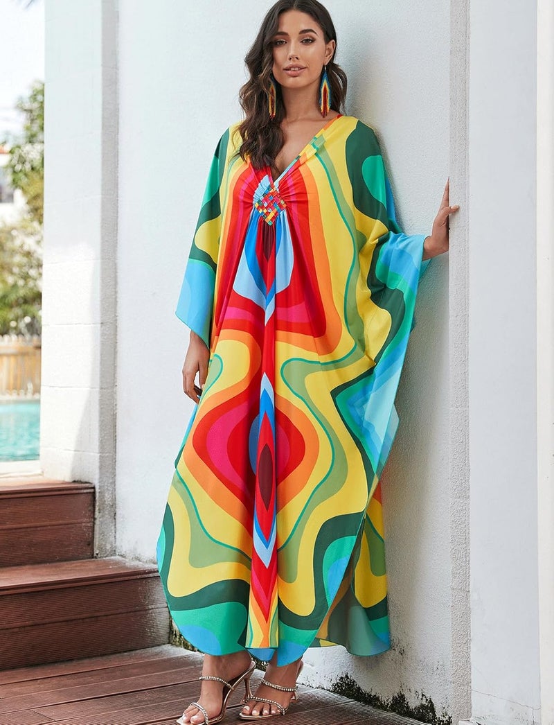 KECVOT Kaftan Dresses for Women Plus Size Batwing Sleeve Caftans Long Bathing Suit Cover Up Maxi Beach Dress Loungewear - Image 1